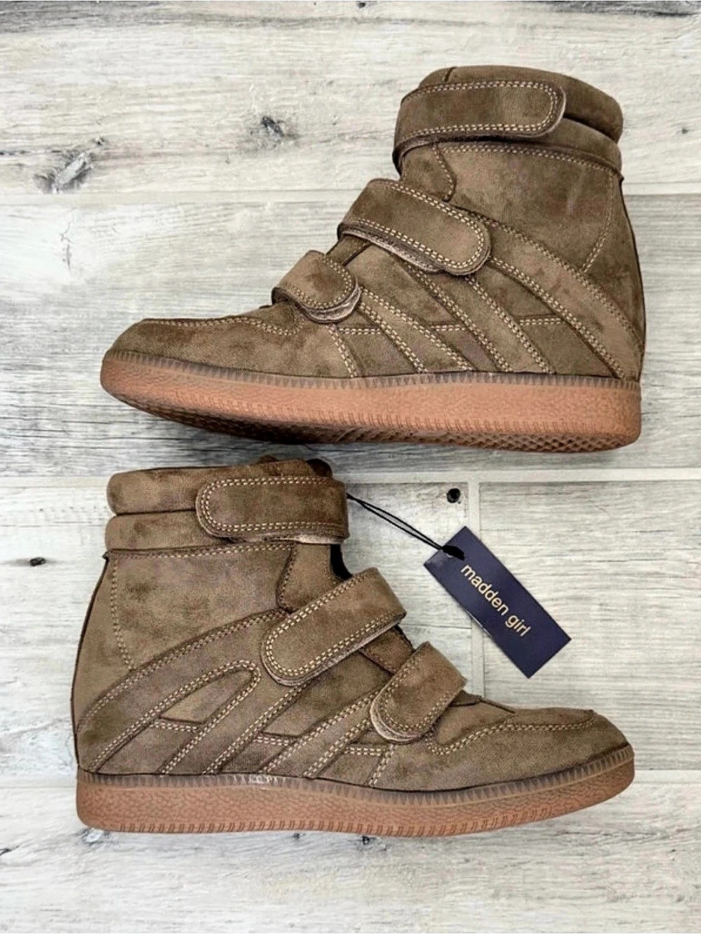 Madden Girl Dashh Tan High Top Wedge Sneakers